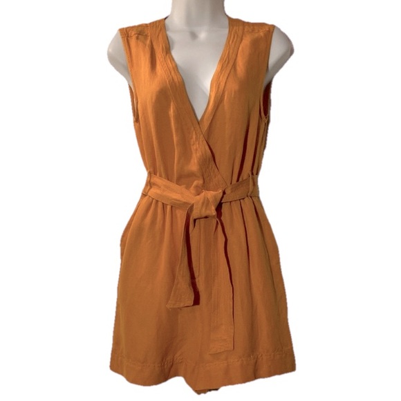 Maeve Anthropologie Luana Marigold Golden Surplice Wrap Linen Romper 2 - Picture 1 of 6